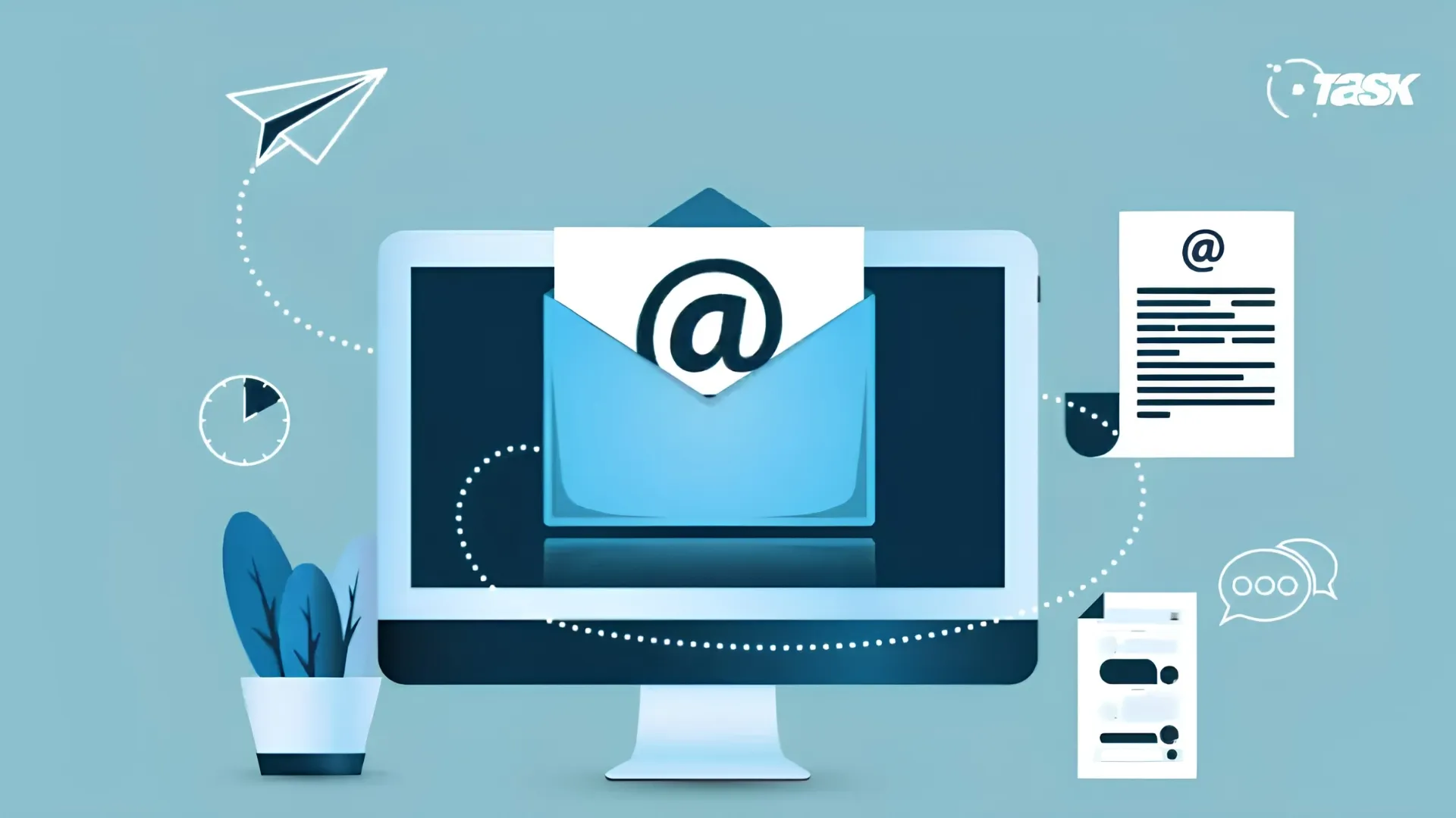 Ilustração de um computador recebendo um e-mail.