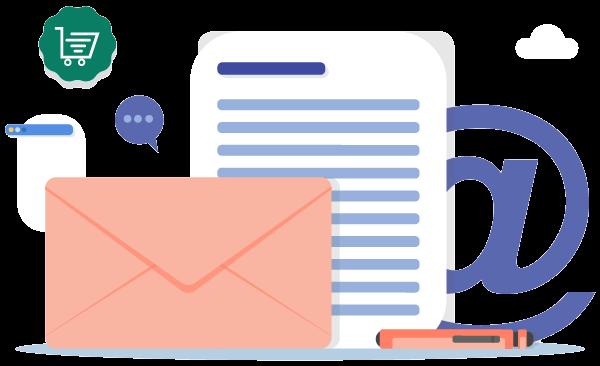 Benefícios da hospedagem de e-mail corporativo da Task Ilustração de um envelope e uma carta aberta em segundo plano, simulando a utilização de um e-mail