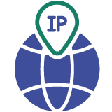Ip fixo Ícone de um marcador de localização com as letras IP sobre um globo azul, simbolizando endereço IP fixo.