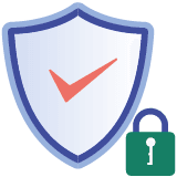 Segurança Ícone de um escudo com marca de verificação e cadeado, simbolizando proteção e segurança da informação.