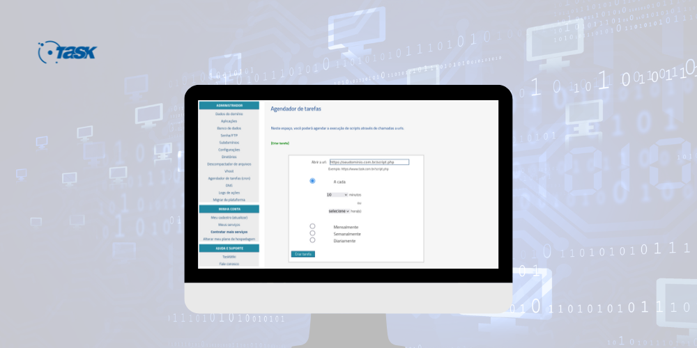 Imagem com um monitor de computador apresentando a tela de configuraçao de cron da Task.